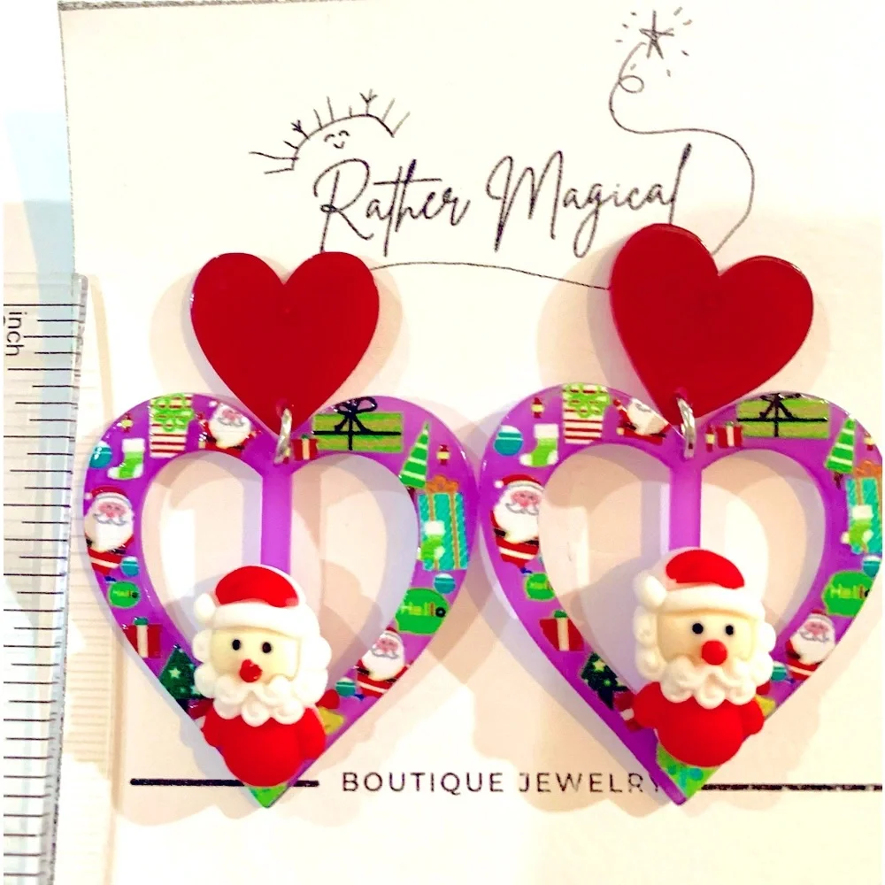 Merry Christmas🎅🏼💖🎄✨Santa Baby Heart Dangle Drop Earrings - Picture 3 of 5